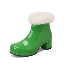 Womens Short Boots For Fall Patent Leather Chunky Heel