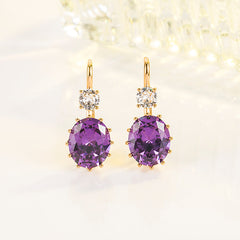 Oval Purple Diamond Zircon 18K Gold Amethyst Earrings