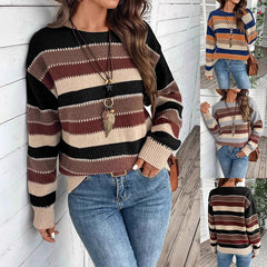 Ins Colorblock Striped Pullover Sweater Casual Long Sleeve Top And Clothing