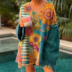 Elegant Digital Printing Casual Loose Sweater Dress