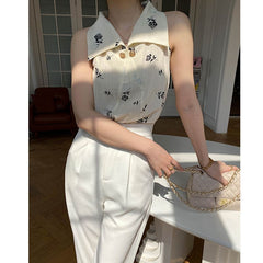 Retro Off-Shoulder Sleeveless Top �Vintage-Inspired Charm