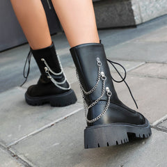 Large-size Womens Chunky-heeled Mid-calf Dr Martens Boots For Fall And Winter