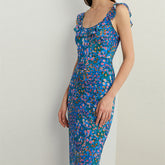 Ladies Holiday Blues Floral Elegant Dress