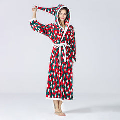 Christmas Sleepwear Fleece Hooded Bathrobe Plush Long Robe Winter