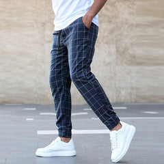 Plaid Print Pants Casual Drawstring Trousers Men's Clothing