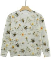 Knitted Sweater Sweater Round Neck Printed Bee Flower Top