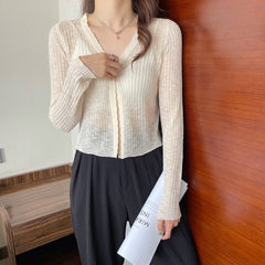 Very Fairy Blouse, Ice Silk Sunscreen Sweater, Small Cardigan, Thin Section, Long-sleeved Blouse Women