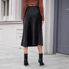 High-waist Satin Midi Skirt Spring Women