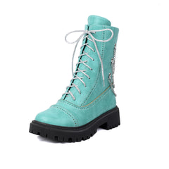 Large-size Womens Chunky-heeled Mid-calf Dr Martens Boots For Fall And Winter