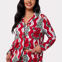Christmas Printed Long-sleeved Trousers Ladies Home Leisure Suit