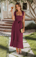 Temperament Suspender Split Dress With Lace-up Design Ruffled Beach Dresses For Women