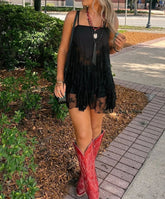 Strapless Lace-Patchwork Black Dress