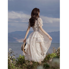 French Style Retro Princess Floral Chiffon Dress �Elegant Vintage-Inspired Dress