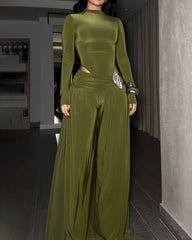 Long-Sleeved Wide-Leg Slim Fit Two-Piece Set