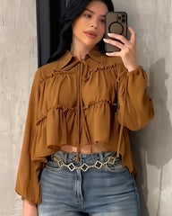 Chiffon Ruffle Long Sleeve Shirt