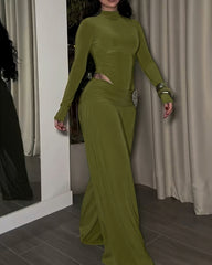 Long-Sleeved Wide-Leg Slim Fit Two-Piece Set