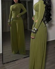 Long-Sleeved Wide-Leg Slim Fit Two-Piece Set