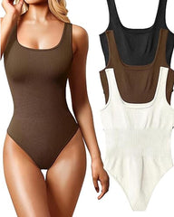 Bodysuits Ribbed Square Neck Sleeveless Tank Tops Bodysuits