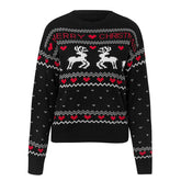 Cute Elk Heart Print Sweater Pullover Christmas Knitted Sweater Tops