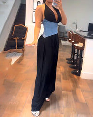 Fashion Halter Neck Waist Wide Leg Jumpsuit