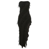 Trend Skinny Tube Top Dress �Backless Split Tassel Clubwear