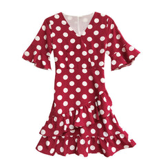 Family Matching Sand Beach Dress Set �& Kids' Short Sleeve Polka Dot Dresses