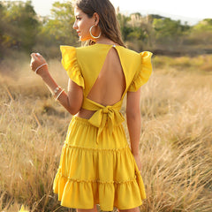 V-neck ruffle sleeve dress