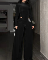 Long-Sleeved Wide-Leg Slim Fit Two-Piece Set