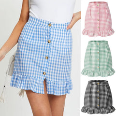 Plaid Lotus Leaf Skirt High Waist