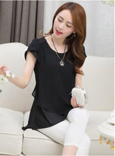Blouse Loose Shirt O-Neck Chiffon Blouse Female Short Sleeve Blouse Plus Size 5XL Shirts Tops
