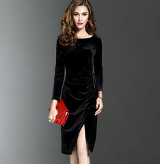 long sleeve velvet dress