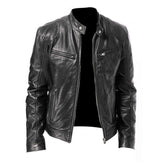 Men's Zip-up Cardigan PU Leather Jacket Pockets Stand Collar Short Tops Clothing