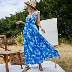 Bohemian Halter V-Neck Backless Dress �Sleeveless Style