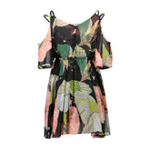 Plus Size Printed Chiffon Dress �V-Neck Off-Shoulder Spaghetti Strap Loose Fit