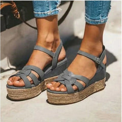 Straw Hemp Rope And Tendon Sole Wedge Sandals