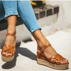 Straw Hemp Rope And Tendon Sole Wedge Sandals