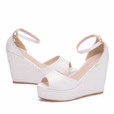 White Fish Mouth Waterproof Platform Word Wrist Strap High Heel Sandals Wedge Platform Sandals