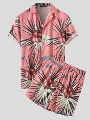 Men's Casual Loose Beachwear Three-color Printed Short-sleeved Suit