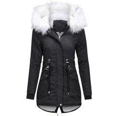 Cotton Coats Casual Fur Long Hooded Jacket Simple High Street
