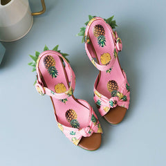 Fish Mouth Sandals Color Matching Printed Leather Super High Heels Pineapple Sandals Women