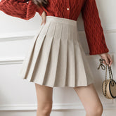 Brown Woolen Pleated Skirt Skirt