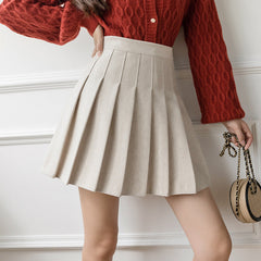 Brown Woolen Pleated Skirt Skirt