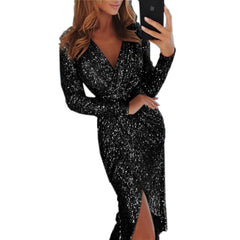 Clothes Bodycon Dresses Ladies Bronzing Long-sleeved