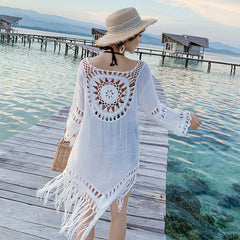 Pure Color Hollow Loose Retro Dress Women