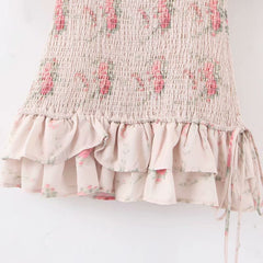 Boho Loveshackfancy Dress Beige Short Sleeve Ruffles