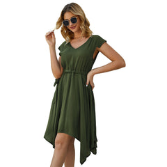 Dress Mini Dress Irregular V Neck Drawstring