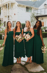 Dresses Elegant Bridesmaid Square Neck Ruffle Split Midi Formal Dress For Wedding Guest Cocktail Party