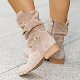 Ins Pointed Toe Mid-calf Boots Suede Zipper Western Boot Shoes For Women