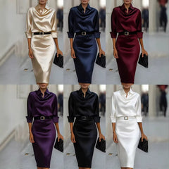 Satin Long-sleeve Casual Dress For Women