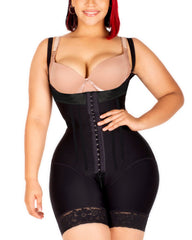 Buckle Front Open Bust Crotch Zipper Tummy Control Shapewear Bodysuit